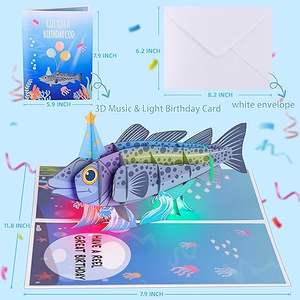 Funny Fish Themed 3D Pop up Musical Tarjetas de cumpleaños con luces y <span class=keywords><strong>canción</strong></span> de feliz cumpleaños para papá, hombres, pescador, él - Product Image 2