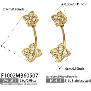 Pendientes de acero inoxidable con circonita de lujo, resistentes al agua, chapados en oro de 18 quilates para mujer - Product Image 6