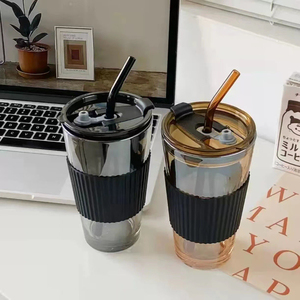 Vasos de Vidrio para Café Helado, Tazas de Vidrio para Café, Vasos para Agua de 15 oz con Pajita y Tapa, Venta al Por Mayor - Product Image 2