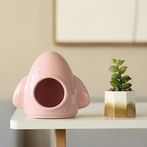 Ceramic Rocket House Small Hamster Hideout Cooling <b>Nest</b> Pet <b>Bed</b> Summer Cooler Bedroom Accessory - Product Image 3