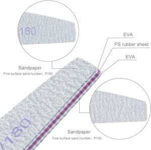 Lime à ongles personnalisée avec logo imprimé, vente directe usine, tampon de polissage 100/180, 100/100, lime à ongles en forme d'arc en papier de verre grainé - Product Image 4