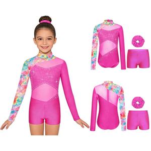 Tenue de danse pour filles de 6 à 16 ans, fabricant de vêtements de gymnastique, justaucorps avec short et bandeau, ensembles pour spectacles et compétitions - Product Image 5