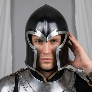 <b>Polished</b> Metal Medieval Helmet With <b>Face</b> Guard Armor For Costume Wear - Product Image 1