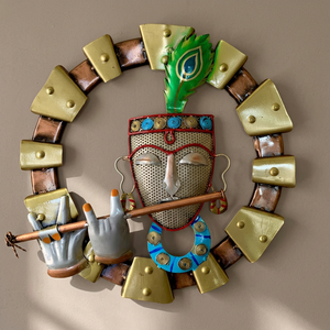 Arte Decorativo de Pared con Marco Metálico, Diseño Abstracto de Lord Krishna Tocando la Flauta, Estilo Art Deco, Elegante y Espiritual, para Hogar u Oficina - Product Image 3