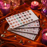 Jeu de Mahjong en Acrylique à Motif Chat de Dessin Animé d'Halloween, Tuiles Entières Imprimées Double Couche, Pliable et Portable, Jeu Américain pour Fêtes Familiales