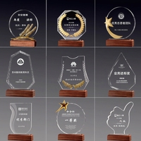 Placa de Premio de Cristal Pulido Ecológica Personalizada con Base de Madera, Trofeo Personalizado para Ceremonia de Logro Corporativo Empresarial