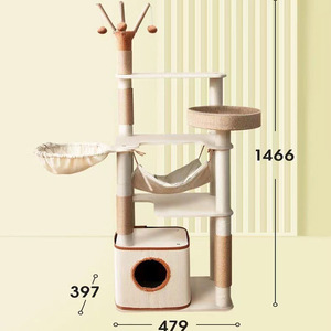 Menara kucing kayu pohon besar dengan Condos luas bertengger penuh dibungkus tiang Sisal dan bola menjuntai dapat diganti - Product Image 3