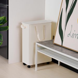 Trắng Cán có thể gập lại giặt lưu trữ giỏ cản trở hẹp giặt cản trở với bánh xe, mỏng cán giặt cản trở với nắp - Product Image 5