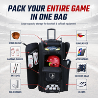 Sac de sport à roulettes KOP grande capacité, robuste et personnalisé pour équipement de softball et de baseball, prêt à être expédié, pour joueurs et attrapeurs
