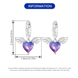 Pendientes de moda con diseño de corazón y alas de ángel en ombre morado CZ, chapados en rodio, tipo Huggie Hoop, joyería de latón a la moda para mujer, regalo. - Product Image 3