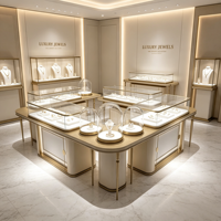 Ensemble de comptoirs d'exposition pour bijouterie de luxe, vitrine en verre avec dôme éclairé et cadre en métal doré pour articles haut de gamme