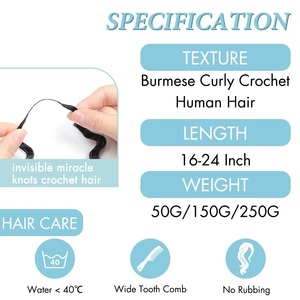 Extensions de cheveux humains bouclés birmans pour femmes noires, pré-séparées, avec nœuds invisibles, noir naturel - Product Image 2