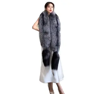 Luxury Fur Scarf Whole Fox Stole with Tails Long Fox Fur Scarf Shawl