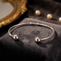 Nouveau bracelet jonc ouvert réglable en acier inoxydable électroplaqué, style coréen minimaliste, avec perles et chaîne délicate