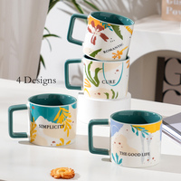 Yeni tasarım 12oz renkli iç sırlı baskılı Modern düz seramik Latte çay kahve fincanı kupa 2024