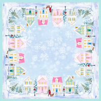 Tapis de jeu de Mahjong de Noël sur le thème de la cabine de ski et du téléphérique de la station, avec bordure motif houx et flocons de neige, tapis de table carré