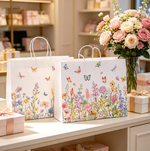 Sacs d'emballage en papier kraft de luxe à grande capacité, imprimés de fleurs et sur le thème de Noël, pour la promotion de vêtements en gros - Product Image 2