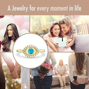 Turquoise Birthstone <b>Ring</b> 925 Sterling <b>Silver</b> Band Classic Gold Plated Prong <b>Set</b> Women Teen Girls Daughter - Product Image 4