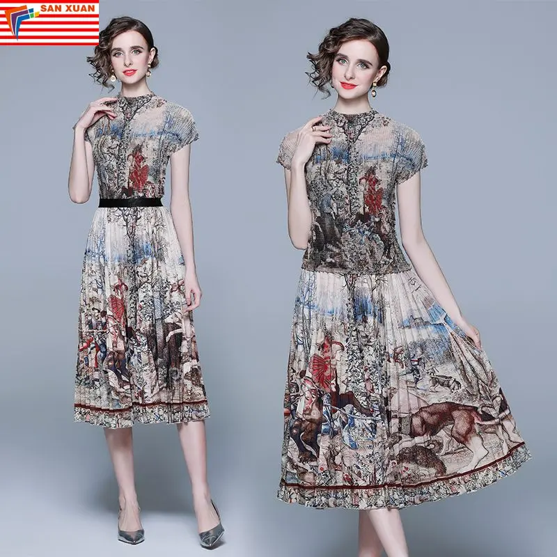 9109-88-nuovi arrivi abbigliamento donna all'ingrosso abbigliamento moda vintage elegante signora floreale americano lungo abiti casual da sera