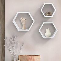 Ensemble de 3 présentoirs décoratifs en forme d'hexagone géométrique pour la décoration intérieure Étagères murales flottantes en bois pour chambre à coucher et salon