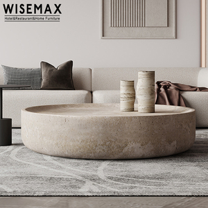 WISEMAX MUEBLES Muebles contemporáneos para el hogar Mesa de centro de mármol natural redonda de lujo Mesa de centro de travertino moderno Sala de estar - Product Image 6