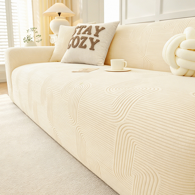 Modern Stretch Sofa Cover 1/2/3/4 Seater Slipcover Jacquard Striped Elastic Non-Slip Machine Washable 95% Polyester