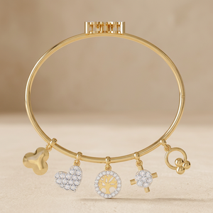 Bracelet multi-breloques en diamant pour femme – Arbre de vie et cœur pendantes, diamant de laboratoire VVS DEF CVD en or massif 9K 10K 14K 18K, bijou raffiné - Product Image 1