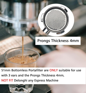 Portafiltro de 51mm para <span class=keywords><strong>Delonghi</strong></span>, portafiltro sin fondo, 2 orejas, piezas de repuesto de acero inoxidable - Product Image 3