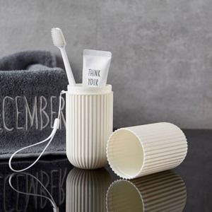 Portable Two-piece Modern Rectangle Leaf Shape Toothbrush <b>Dispenser</b> Case Travel Wash Cup Set Sustainable Plastic Dustproof - Product Image 5