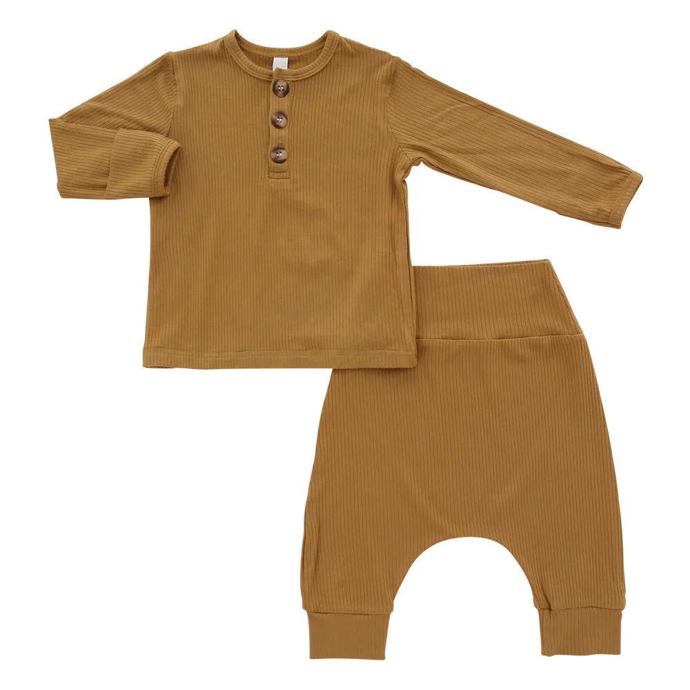 Toddler bebek erkek kız uzun kollu katı üstleri + harem pantolon kıyafetler erkek bebek giysileri çocuk takım elbise rahat bebek setleri