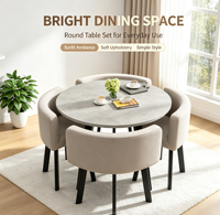 Ensemble de meubles de salle à manger ronds minimalistes modernes, 4 chaises en cuir beige avec plateau à motif marbré et pieds en métal