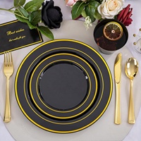Ensemble de vaisselle jetable en plastique noir et or de 600 pièces pour 100 invités, assiettes à dîner et à dessert, gobelets, couverts pour fête de mariage