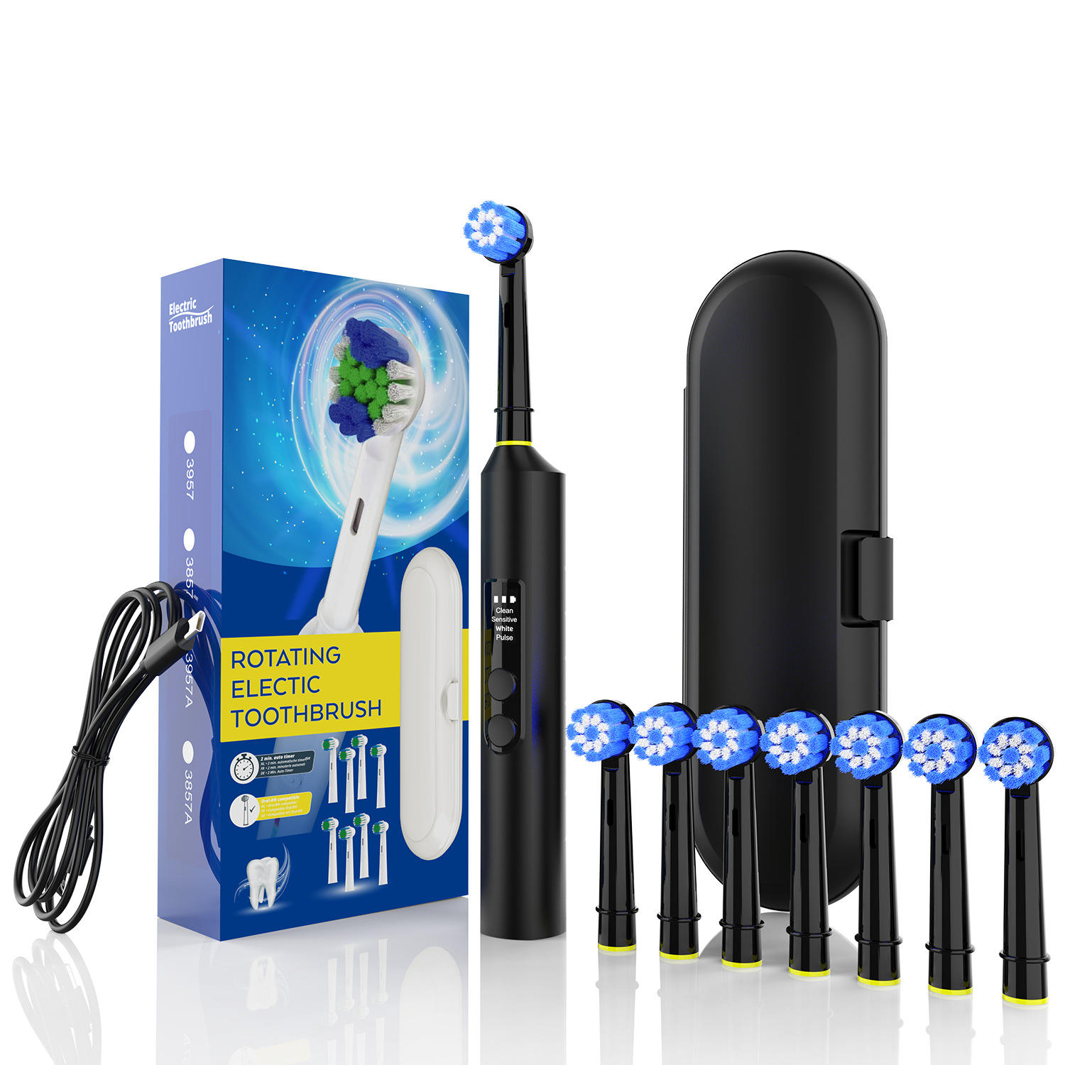 3857A Rotary Toothbrush - Black [SB-60 Diamond Whitening Bristle Type]