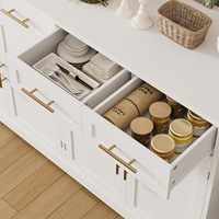 Buffet de cuisine avec 4 tiroirs, armoire de bar à café moderne avec poignées dorées pour la cuisine, blanc