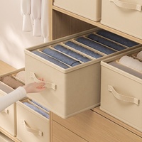 Organiseurs de garde-robe en tissu de lin pliables et lavables, lot de 2, 5 compartiments, boîte de rangement pliable pour jeans, organisateur de rangement réglable