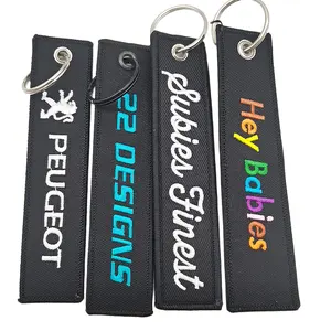 2022 Custom New Fashion Black Embroidery Key Tag KeyChain Patches Manufacture In China