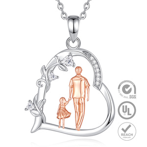 Collana Merryshine in Argento Sterling S925 con Ciondolo a <span class=keywords><strong>Cuore</strong></span> <span class=keywords><strong>Famiglia</strong></span>, Papà, Figlia - Product Image 1