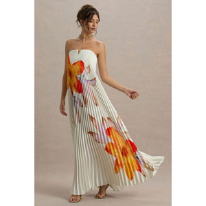 Nuovo Abito Lungo da Donna con <span class=keywords><strong>Bustier</strong></span>, Plissettature Pesanti, Vestibilità Ampia, Stampa Floreale, per Serate ed Eventi Vacanzieri - Product Image 1