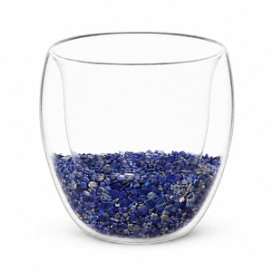 Natürlicher Kristallsplitter-Energiebecher, Doppelwandiger Borosilikatglas-Tumbler, Amethyst-Klarquarz-Becher für Milchtee, Saft und Wasser - Product Image 5