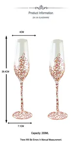 แฮนด์เมด 200ml Rose Gold ภาพวาดรูปแบบคริสตัลแว่นตาแชมเปญ Goblets งานแต่งงานขลุ่ย