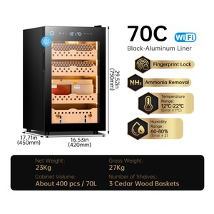 Humidor de Cigarros Eléctrico con Compresor, Enfriador y Humidificador, de Aluminio y Cedro, con Capacidad para 70 Cigarros, 70L - Product Image 1