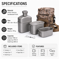 Ensemble de cuisine de camping multifonctionnel en titane pur, ultraléger, résistant à la corrosion, 1100 ml, pliable, suspendable, portable, avec tasses, pour l'extérieur