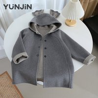 Manteau d'hiver épais pour fille avec capuche en laine double face 100% pure, oreilles de koala, vêtements d'extérieur mignons pour enfants, 100-160 cm
