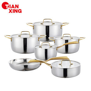 TIANXINGヘビーデューティTri Plyステンレス製調理器具セットノンスティックゴールドハンドルクッキングスープ & ストックポット & パン - Product Image 1