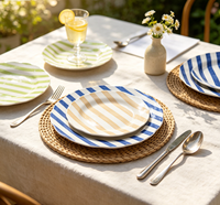 Service de vaisselle moderne en céramique peinte à la main, écologique, avec motifs lignaires colorés, assiettes et bols pour la maison, les restaurants et les fêtes
