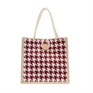 Fashion Versatile Jute Canvas Ethnic Pattern Welcome Gift Promotional Event Reusable Jute Tote Bag With Custom