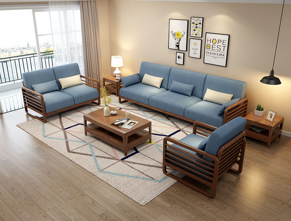 Walnut frame+Blue seater