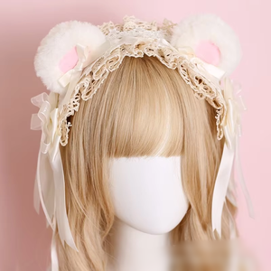DREAM FASHION Accessoires de cheveux de haute qualité Cos Comic-Con Tea Party Lolita, bandeau <span class=keywords><strong>en</strong></span> peluche à pois, nœud, bandeau pour les oreilles, fille japonaise - Product Image 2