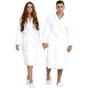 Peignoir personnalisable en polyester tissé à col châle et col en V, avec pantoufles assorties, doux, absorbant, thermique, style hôtelier et spa, luxe - Product Image 1