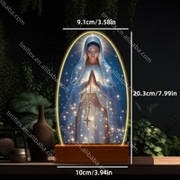 Lampe de nuit en acrylique Jésus Vierge Marie, alimentée par USB, base en bois, gravure personnalisée, cadeau religieux, fabrication directe d'usine